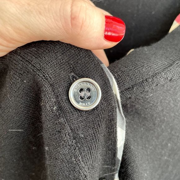 Burberry Checked-Trim Nova Merino Wool Cardigan Black Size Small - Picture 12 of 14